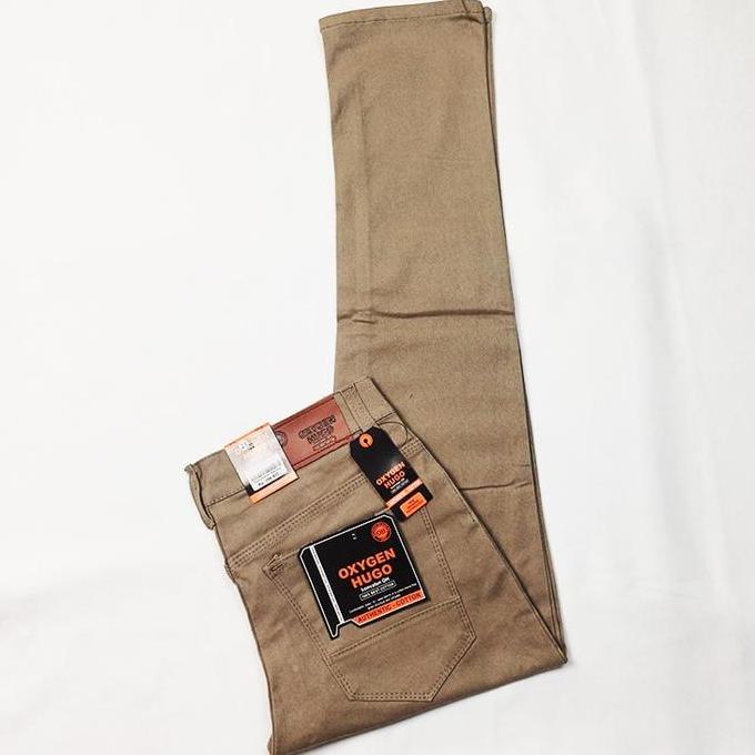DS14 >> Celana Stretch Jeans Smart Casual Oxygen Hugo Slim Fit Mocca Baby Canvas Pria - Skinny - Kat