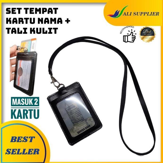 Tempat Kartu Nama Kulit + Tali Kulit / Id Card Case Holder + Tali / Name Tag Kulit / Tali Tanda Peng