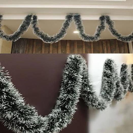 SLINGER PUTIH SALJU NATAL MURAH TINSEL DEKORASI NATAL SELINGER PUTIH