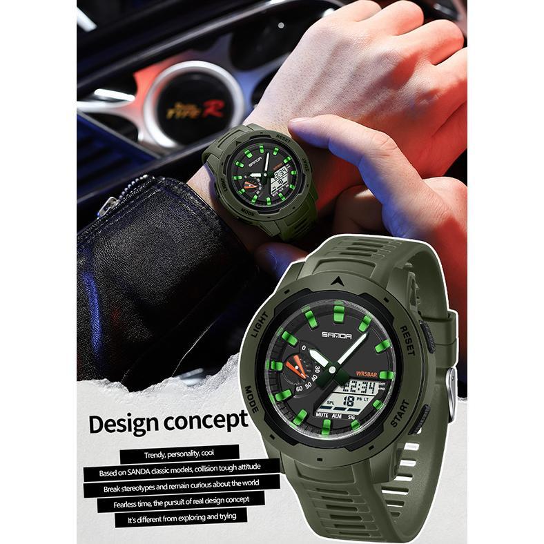 SANDA Jam Tangan Kuarsa Elektronik Pria Modis dan Keren Jam Tangan Elektronik Pria Olahraga Multifun
