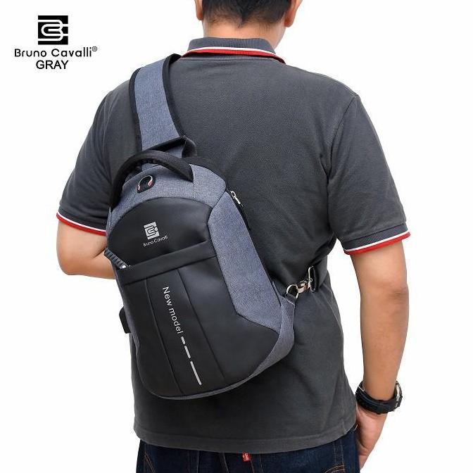 Bruno Cavalli Tas Selempang Pria Black Box Mark III Design Anti Maling & Water Proof Free Kabel USB 