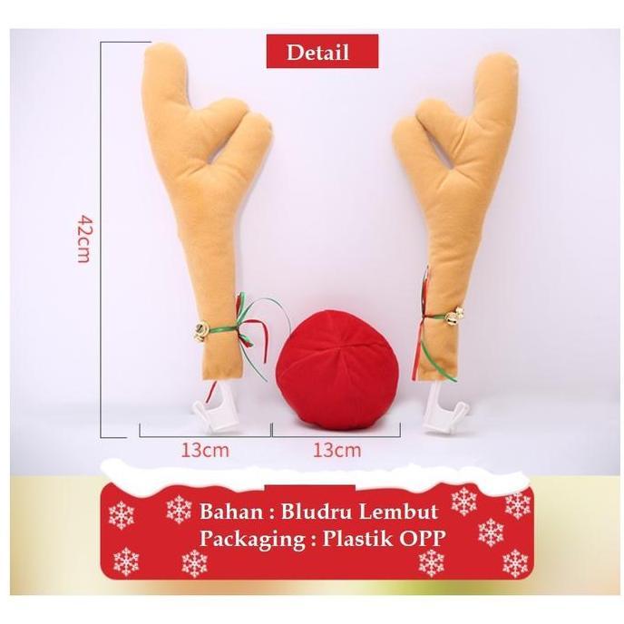 ACC127 Aksesoris Ornamen Tanduk Hidung Rusa Car Antler Set 3in1 Hiasan Dekorasi Mobil Car Edisi Nata