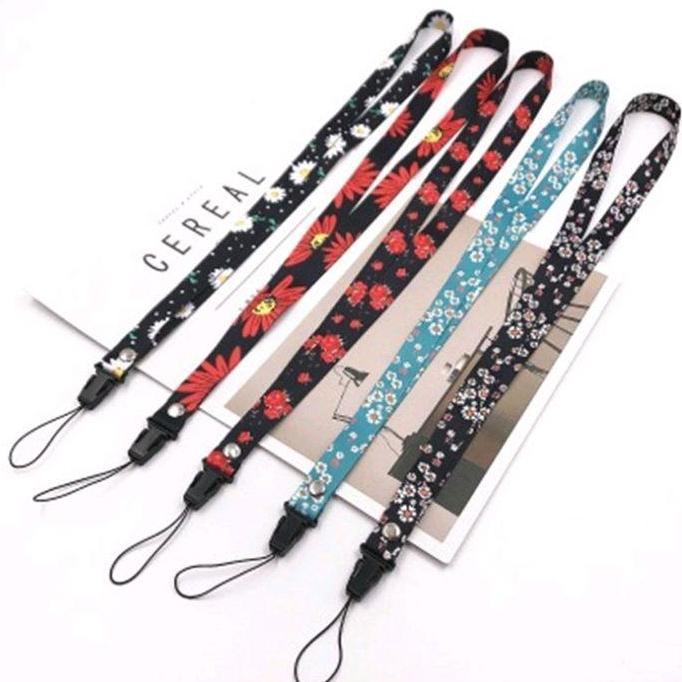 Tali Kalung Kain Gantungan Ponsel (HP / Smartphone) Motif Bunga