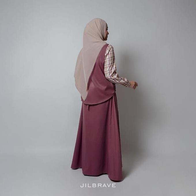 JILBRAVE Launa Dress Gamis Set Vest Kombinasi Motif Kotak Plaid KM
