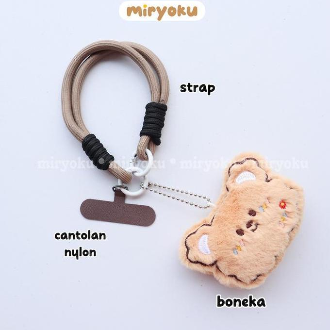 Strap Phone Korean Cute Cartoon 3D Plush Fuzzy Bears Tali Gantungan Hp Aesthetic Korea Kunci Hiasan 