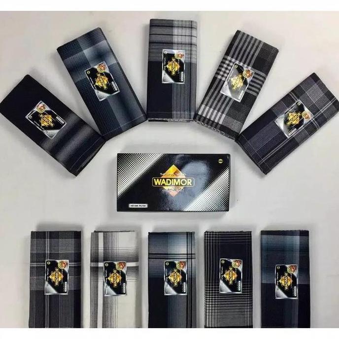 Promo Sarung Wadimor Hitam Putih Motif Muslim Tenun Katun Kotak Kain Santri COD