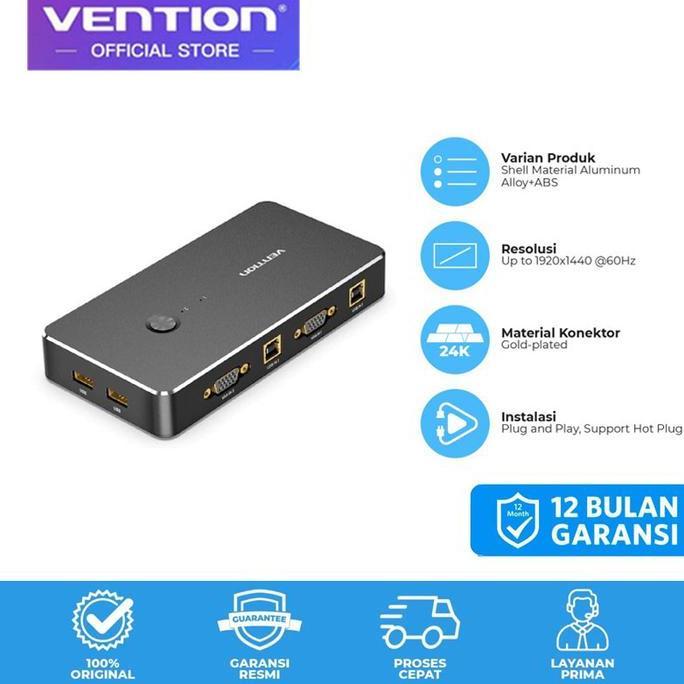 VENTION VGA KVM SWITCH USB 2.0 KEYBOARD MOUSE PRINTER ORIGINAL DAN TERPERCAYA