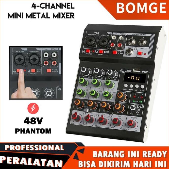 BOMGE F4A MIXER AUDIO AUDIO NAIK 4 CHANNEL MIXER AUDIO MINI PENGENDALI DJ MIXER KARAOKE KTV KELUARGA
