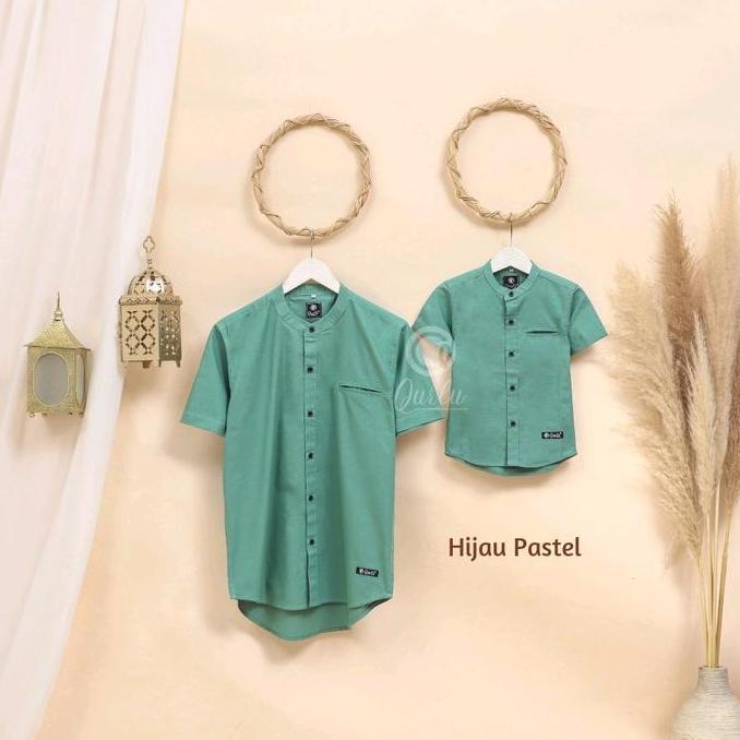 Promo Qurlu - Kemeja Koko Dewasa/Anak warna HIJAU PASTEL (Bisa couple ayah anak) COD