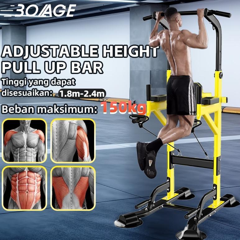rendalens - multi-function power tower adjustable pull up station alat fitness rumah