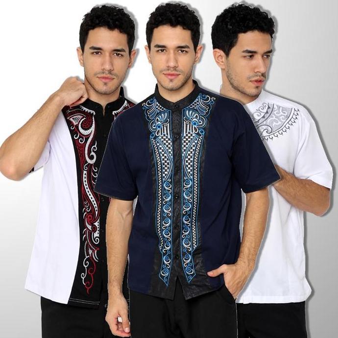 Promo Baju Koko Fashion Katun Hijau Lumut Pria Lengan Pendek Mandarin Collar - Muslim, Kaos COD