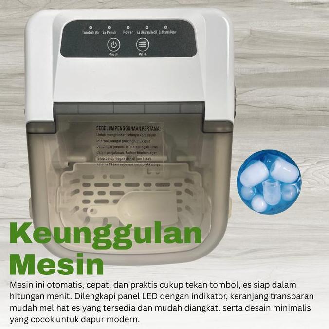Escool Mesin Es Ice Maker Portable 12 Kg per Hari 6 Menit Membuat Es Jadi dengan 2 Handle 112W ES-12