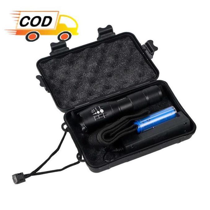 Senter Led Super Terang 8000 Lumen Paket Komplit Dengan Baterai Cas 18650 + Charger Bisa Zoom Dan Ba