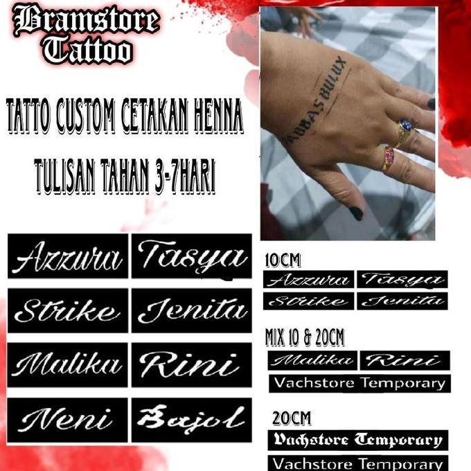 Tato Custom Cetakan Hena Tulisan dan Gambar AUL