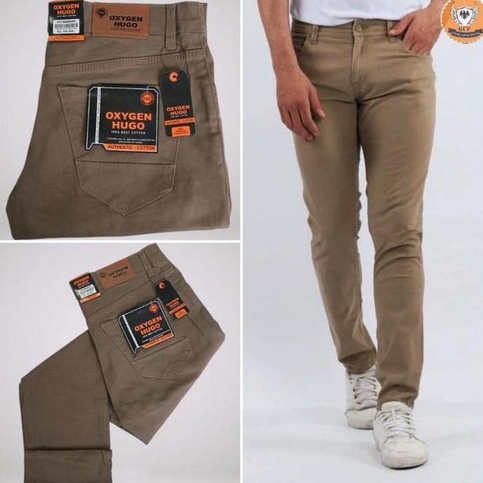 Promo Oxygen Hugo Celana Panjang Pria Dewasa Semi Jeans Santai Distro Hitam Bahan Sweading Tebal Mel