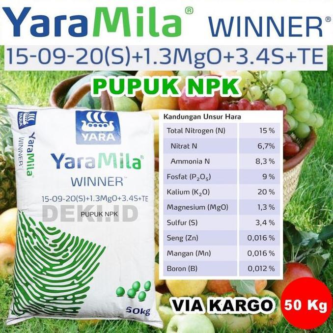 Terlaris Yaramila Winner 50 Kg Via Kargo Pupuk Yara Npk 15 09 20 S Winer Plus Magnesium Sulfur Boron