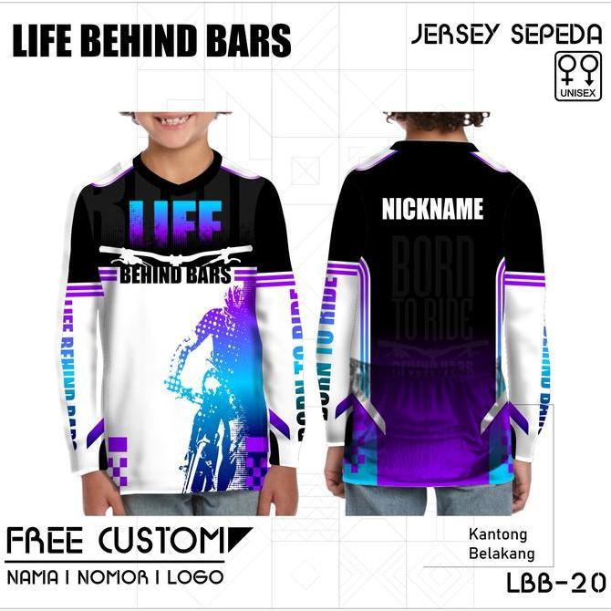 Viral Jersey sepeda anak baju gowes life behind bars kantong belakang lengan panjang