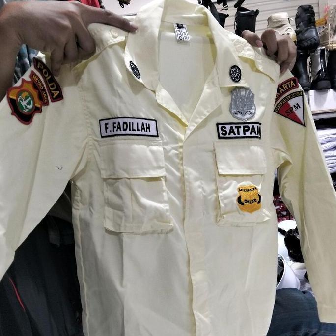 setelan pdl satpam terbaru/baju pdl satpam terbaru warna krem/seragam satpam/pdl satpam krem as