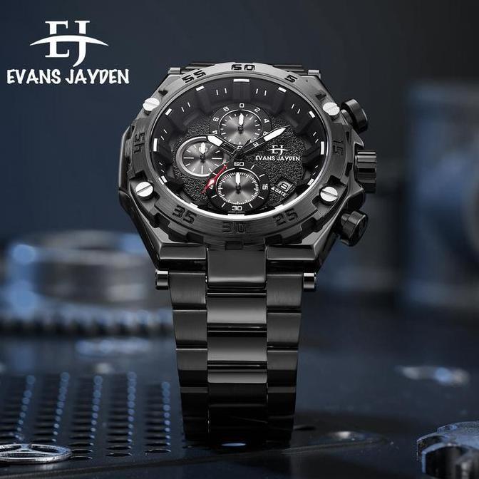 Promo Buy 1 Get 1  Evans Jayden Jam Tangan Pria 9840 Rantai Stainless Steel Chronograph Kaca Sapphir