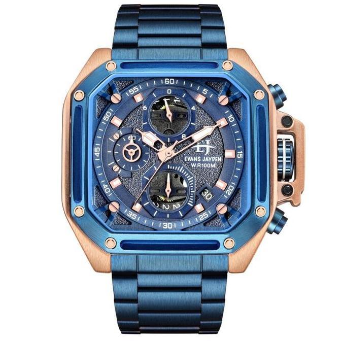 Promo Buy 1 Get 1  Evans Jayden Jam Tangan Pria EJ 9558 Rantai Stainless Steel Chronograph Kaca Sapp