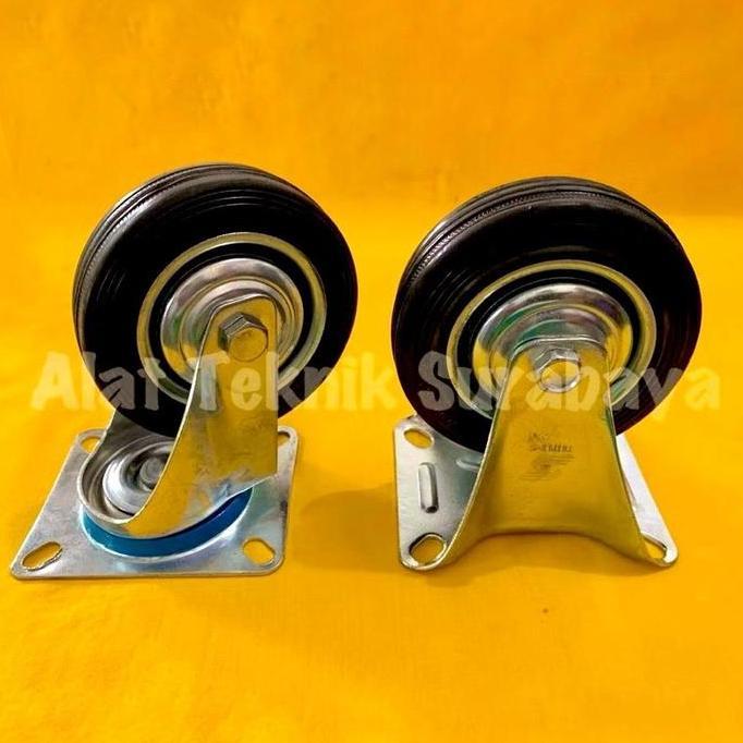 RODA KARET 8" INCH HIDUP MATI BAN TROLLEY ETALASE HITAM TROLI GEROBAK