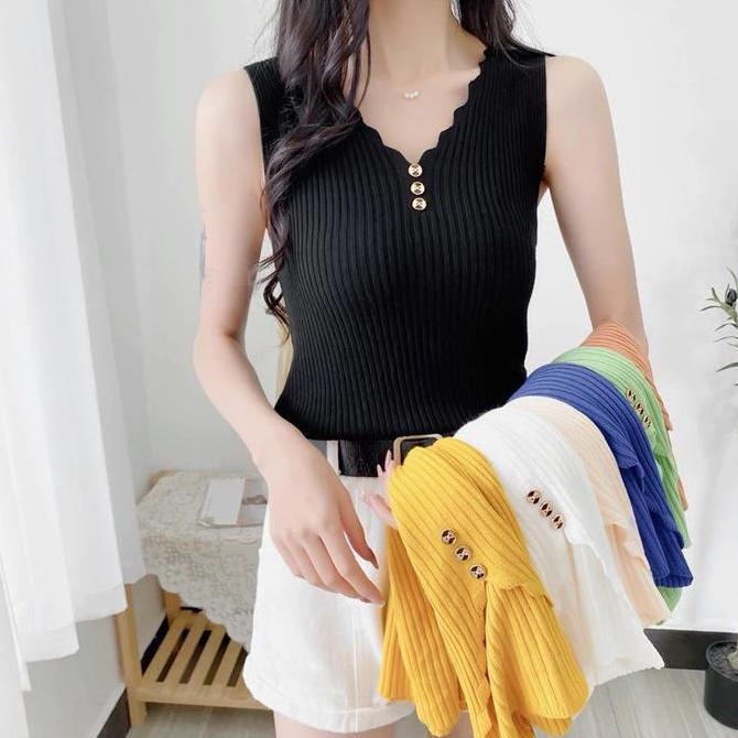 Promo TankTop Wanita/TankTop Rajut Wanita V-Neck Tank Top Atasan Wanita COD