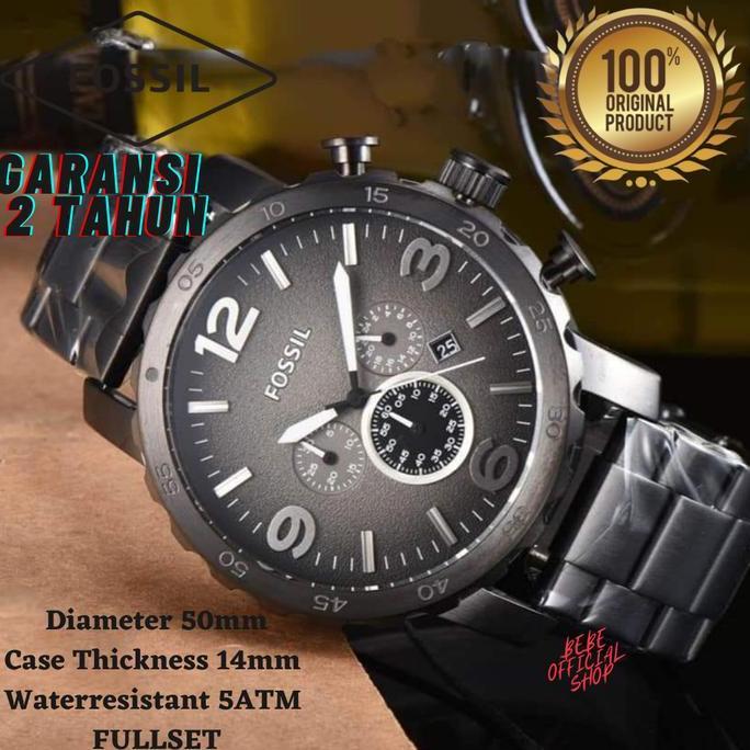 Promo [ORIGINAL] Jam Tangan Pria Fossil JR1437 Nate Chronograph Smoke 50mm COD