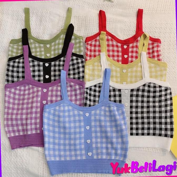 Promo YBL-COD TankTop Crop Wanita Motif Kotak - Kotak 6611 Korean Fashion Santai Atasan Panjang (BEL