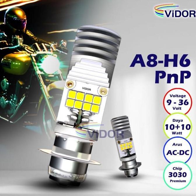 LAMPU LED MOTOR VIDOR 16 LED 16 MATA AC DC PNP H6 T19 M5 WATT 10 + 10 W 10WATT GARANSI PREMIUM HIGH 