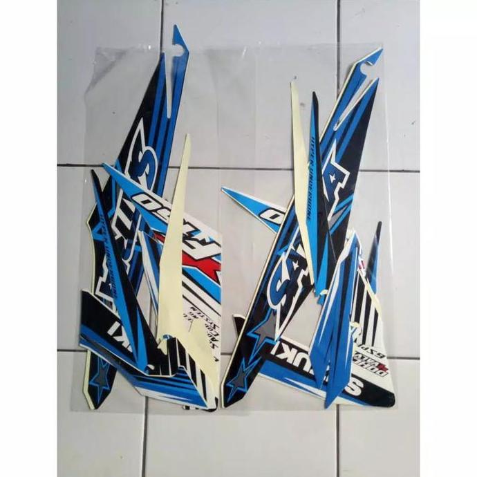 sticker stripping body Satria Fu facelift biru putih