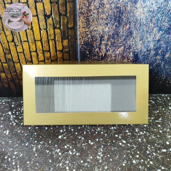 Dus emas kaca/Box kue 12x25 Tinggi 7cm
