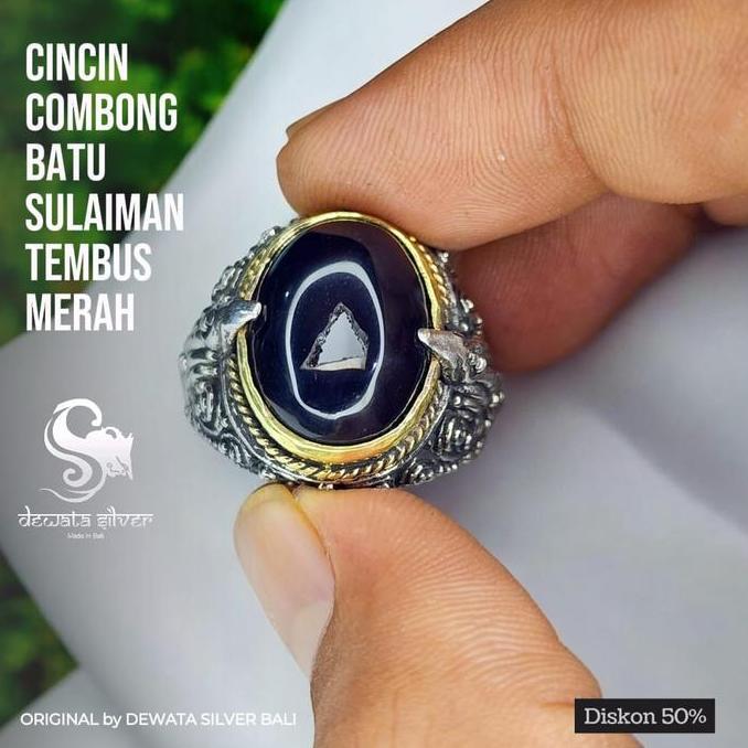 BATU AKIK SULAIMAN COMBONG TEMBUS MERAH UKIRAN KHAS BALI ORIGINAL by DEWATA SILVER BALI AURA GOL