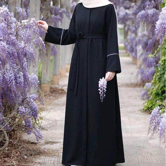 gamisabaya Muslim list plat putih Turki Hitam Umroh Wanita Dress Syari Jubah Wolfis Mewah Lembut LA