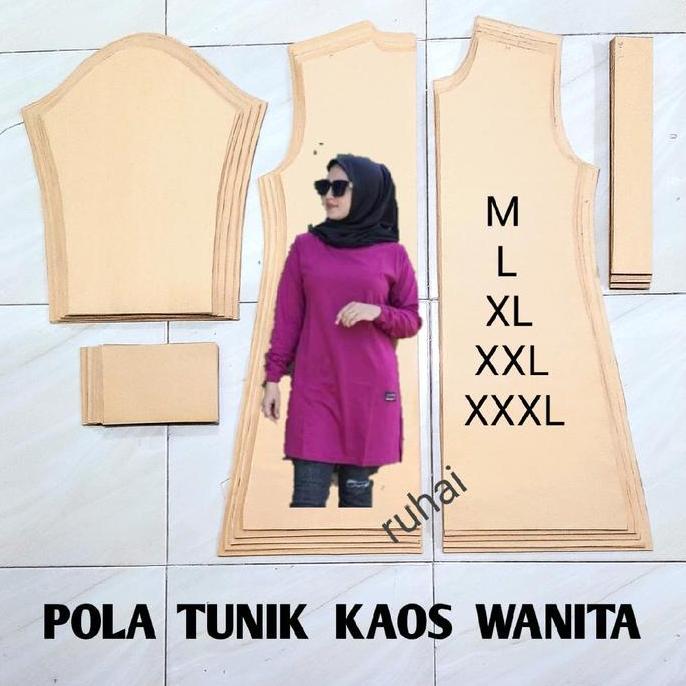 pola KAOS TUNIK LENGAN PANJANG satu set isi 5 ukuran size S M L XL XXL XXXL