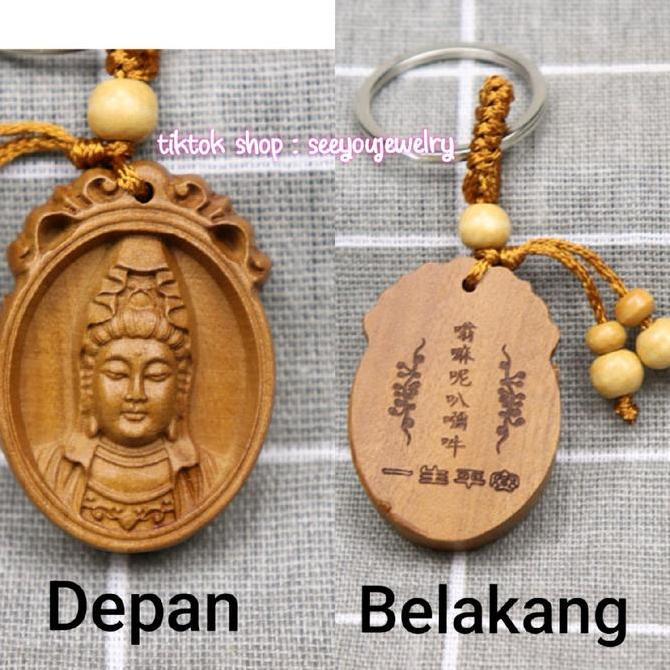 Gantungan Kunci Key Chain Motor mobil kayu Alami Dewa Dewi Kwan Im Po Sat