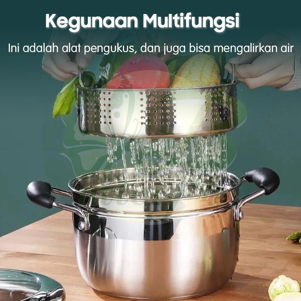 Omicko Panci Kukusan Tutup Kaca Ukuran Besar Panci Kukus 2 Susun Panci Kukus Stainless Steel Dandang