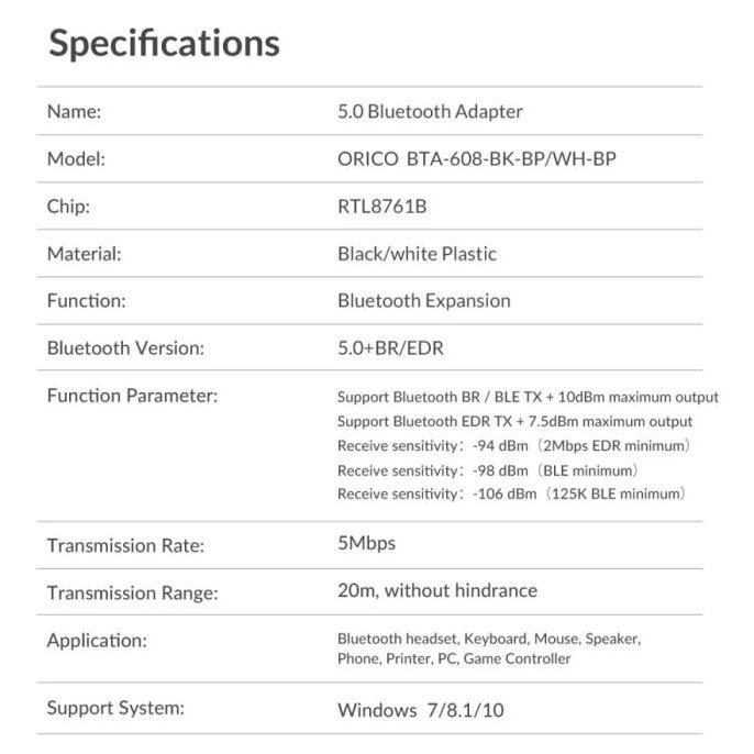 ORICO Bluetooth 5.0 Adapter - BTA-608
