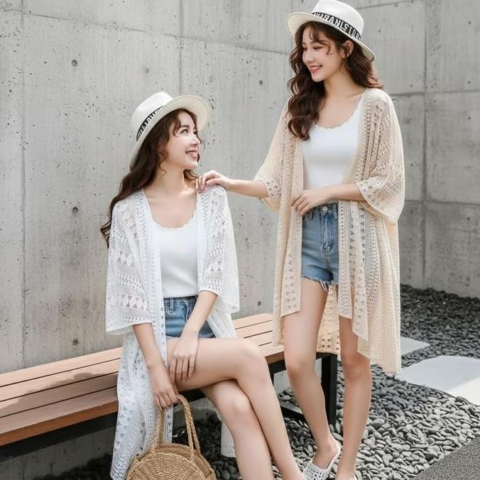 JC Laura Lace Cover Up Outer Fit Size M-XL Fashion Atasan Wanita Bahan Cotton Lace Renda Katun Mener