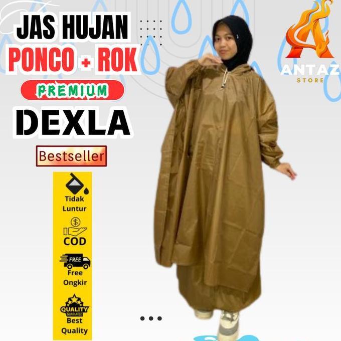 Promo Jas Hujan Ponco Lengan Kalong Kelelawar Jumbo Big Size + Rok Wanita Parasut Premium Tebal Kuat