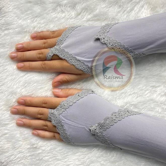 Raisma - Manset Handsock Tangan Muslimah Cincin Warna Warni Bahan Jerse Hitam Panjang Polos Muslim