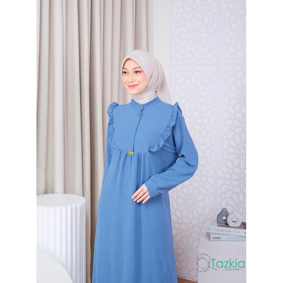 Dress Muslim Wanita Gamis Hana Denim Crinkle Polos Tazkia Hijab Store