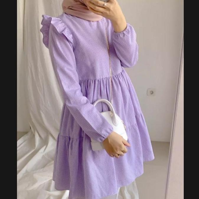 Size S M L Xl Xxl Xxxl Jumbo Tunik Kotak-Kotak Serut Pakaian Wanita Muslimah Terbaru Palinglaris Pan