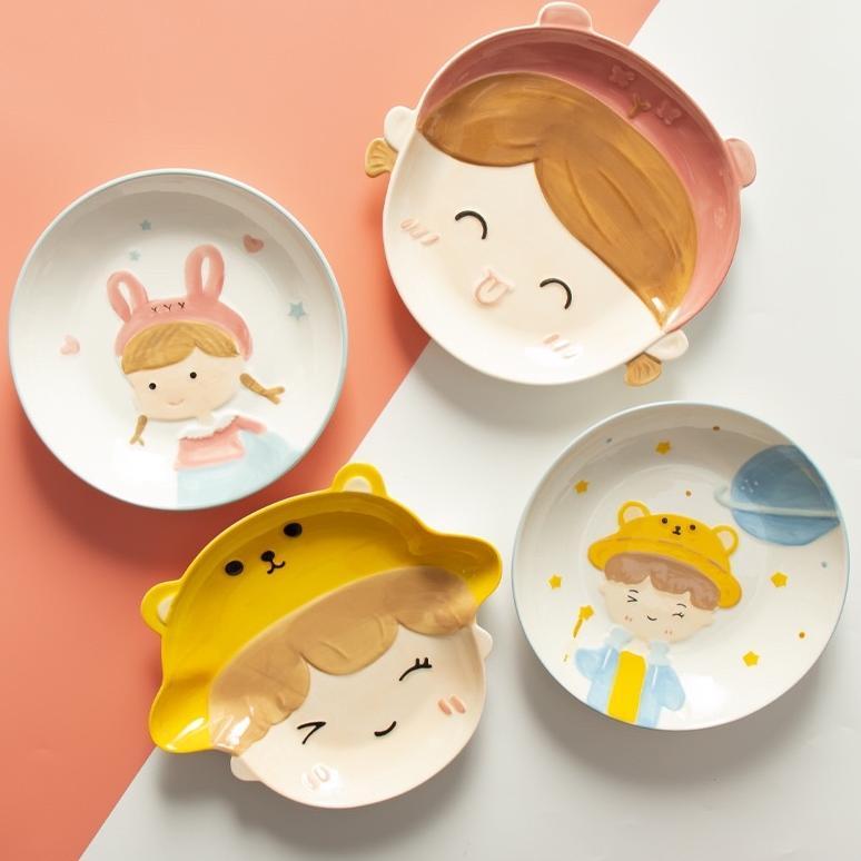 Piring Mangkok Keramik Saji Motif Kartun Ala Korea / Piring Mangkok Makan / Mangkok Sop