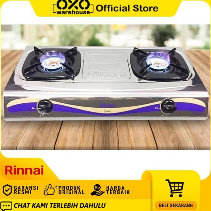 Rinnai Kompor Gas RI-522 E 2 Tungku Bahan Stainless Garansi Resmi RI 522 E / RI522 E / RI 522E / RI-