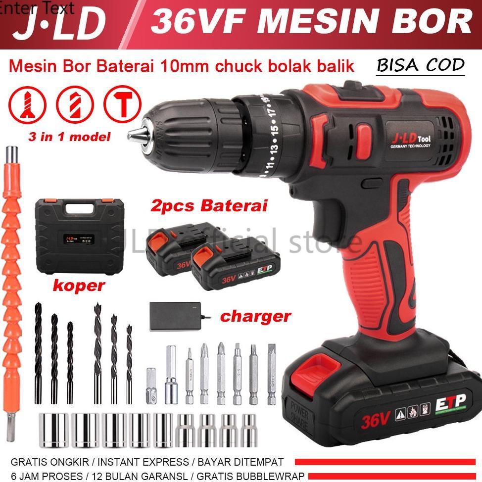 JLD 36VF mesin bor cas 2baterai-35NM Mesin bor baterai cordless -bor impact bater original besi -bor