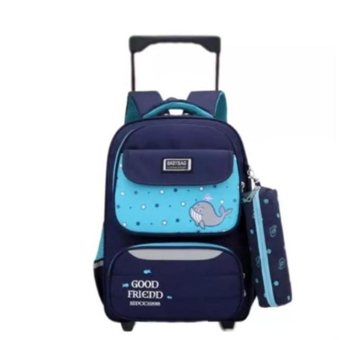 - troli anak SD TK tas dorong roda anak murah koper ransel sekolah Tas Punggung Koper Polos Fashion