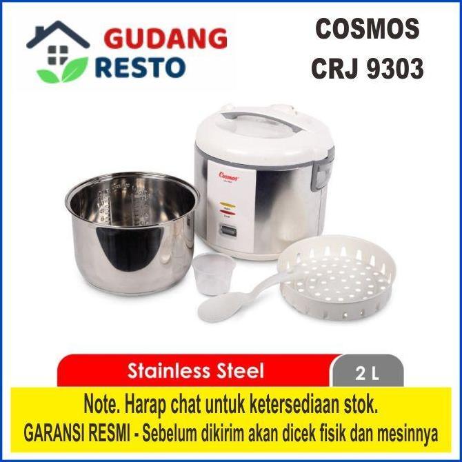COSMOS CRJ-9303 / CRJ9303 WHITE Rice Cooker / Magic Com Stainless Steel Food Grade 2.0 L Inner Pot /