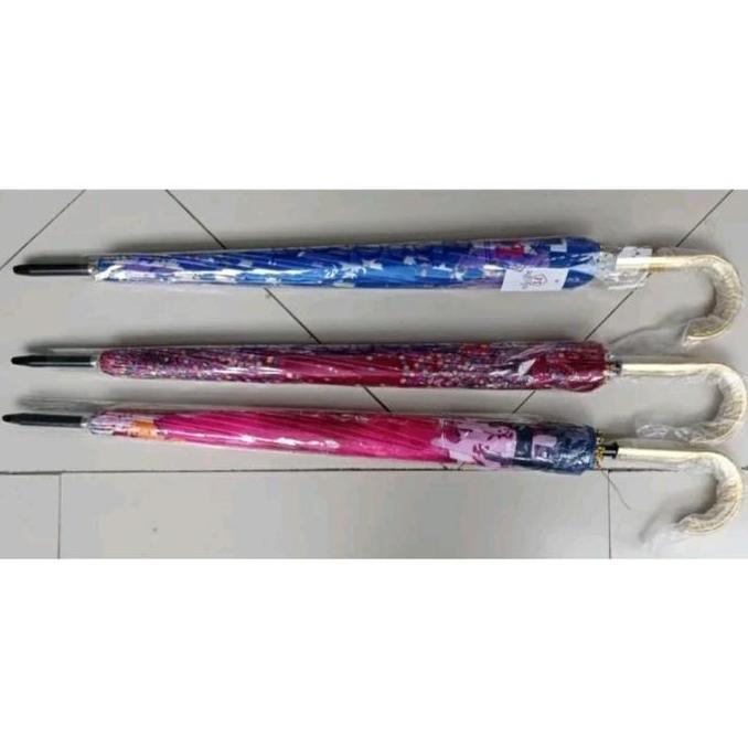 Payung Panjang 16 Jari Saten/Payung Warna Motif Bunga Batik Random murah