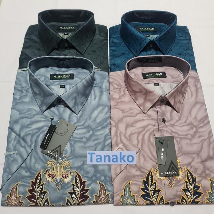 Kemeja Batik Alisan lengan pendek Slim Fit tersedia size Jumbo Big Size merk ALISAN murah