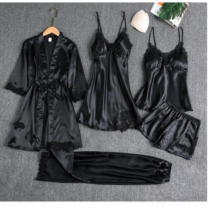 PIYAMA SET SEXY KIMONO 5 IN 1/ BAJU SATIN WANITA SEXY LINGERIE DRESS murah